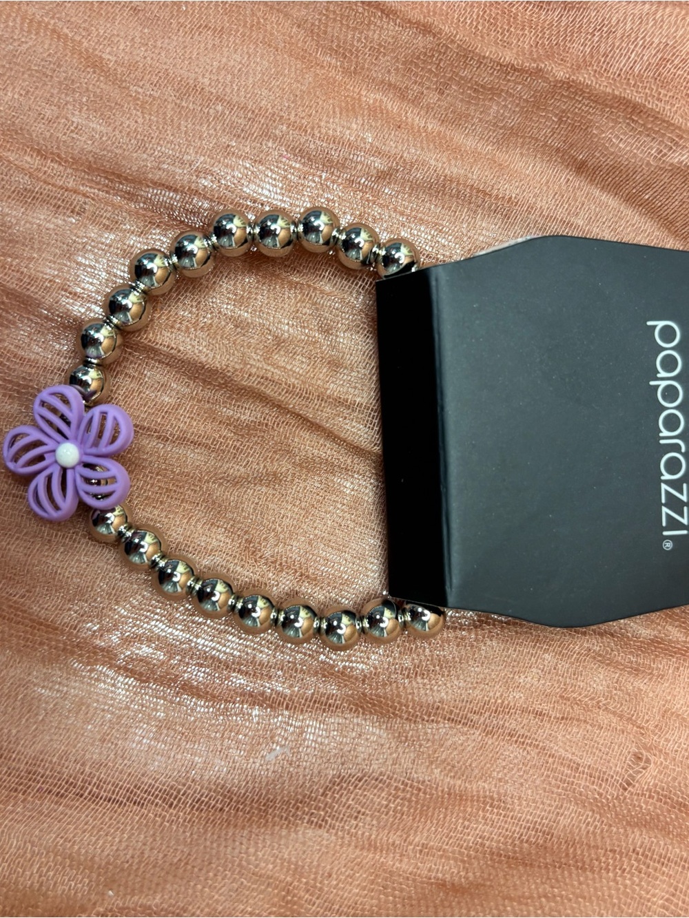 paparazzi Silver Beaded Bracelet with Lavender Flower Charm